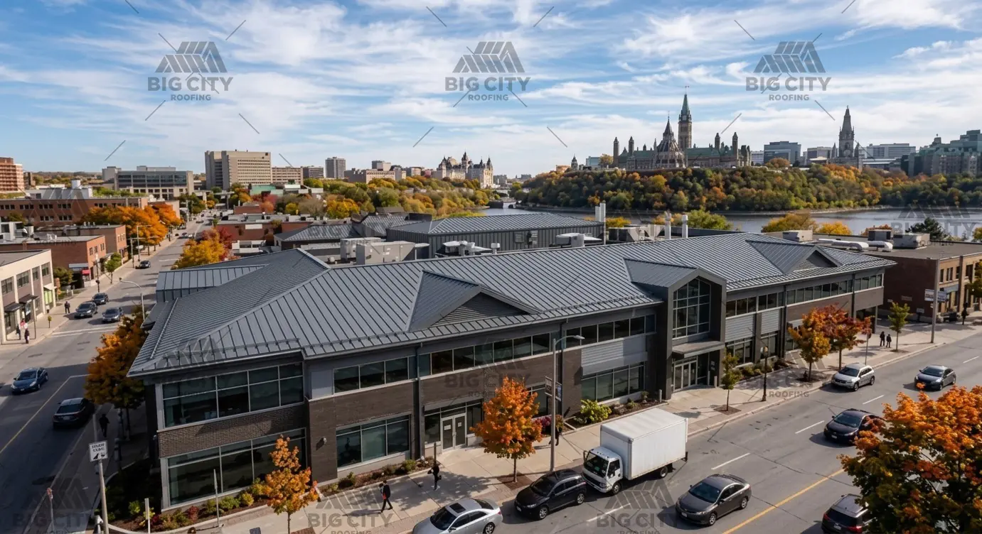 Commercial building with a standing seam metal roof in Ottawa