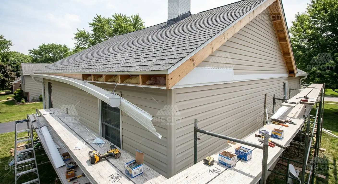 Soffit and fascia installation on a residential roofline