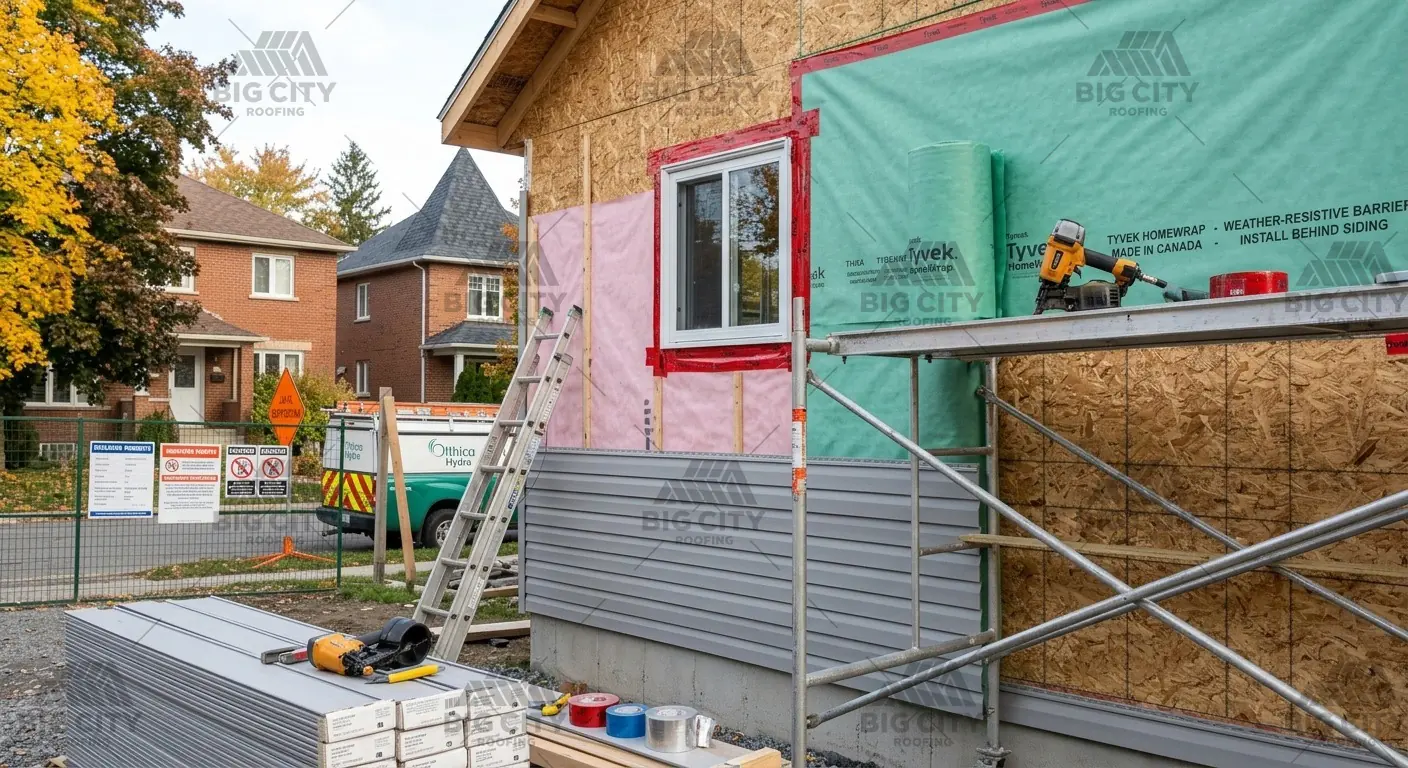 House wrap installation behind siding on an Ottawa home